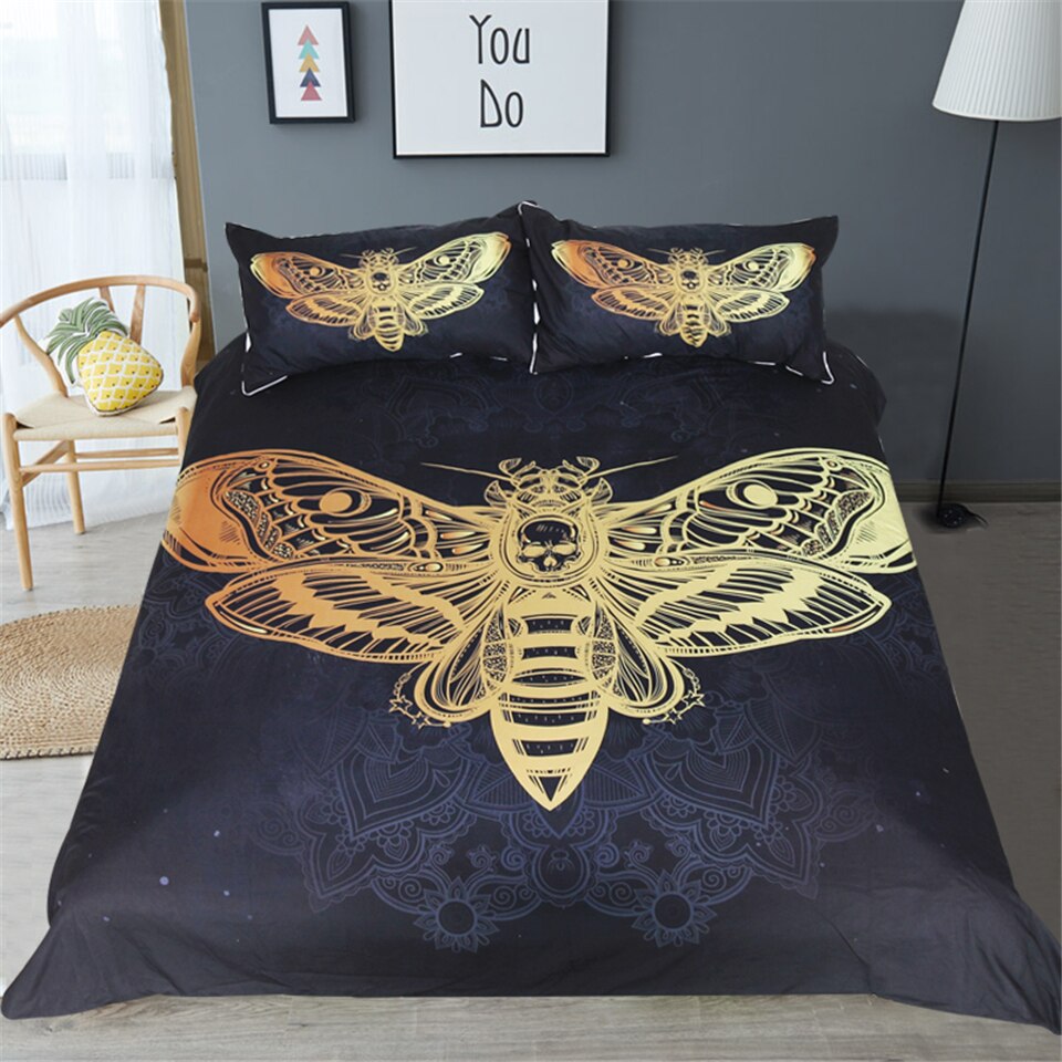 xglife ݹ ̺ ħ Ʈ ̱  ŷ  ສ Ŀ   Ŀ Ʈ ũ ȭ̹ ħ 3  Ʈ/xglife Gilding moths Bedding Set Single Queen King Size Duvet Cover Skull Bed C